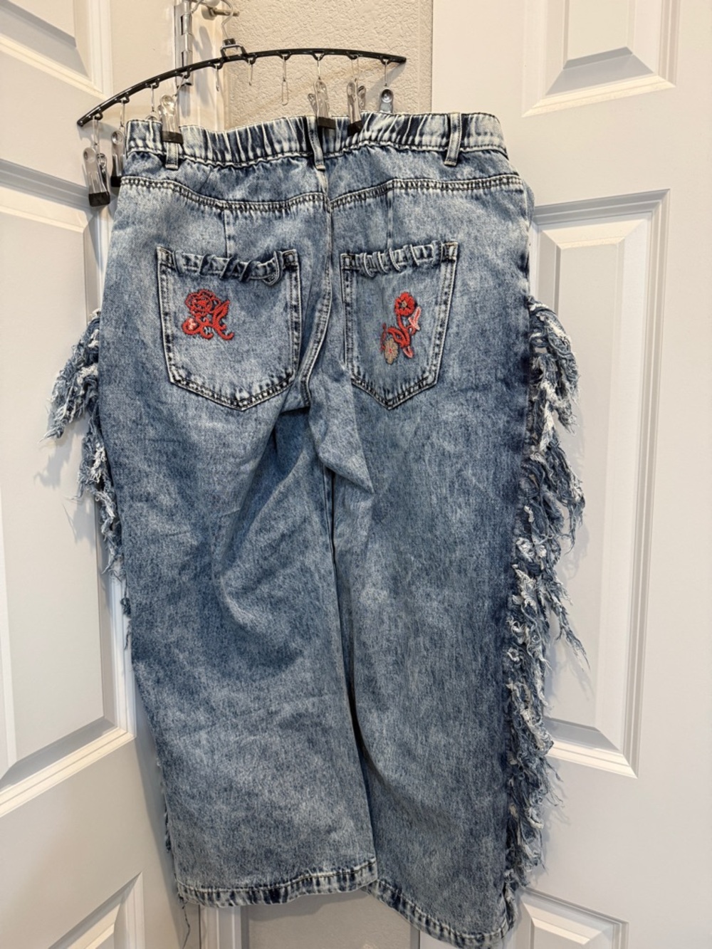 Embroidered Fringe Blue Denim Embroidered Jeans - Picture 2 of 5